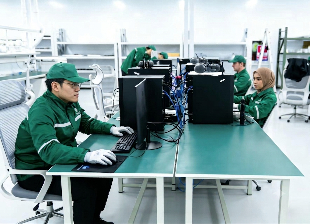 Vertex Infrastructure Services engineers performing GPU diagnostics at Johor Bahru repair centre